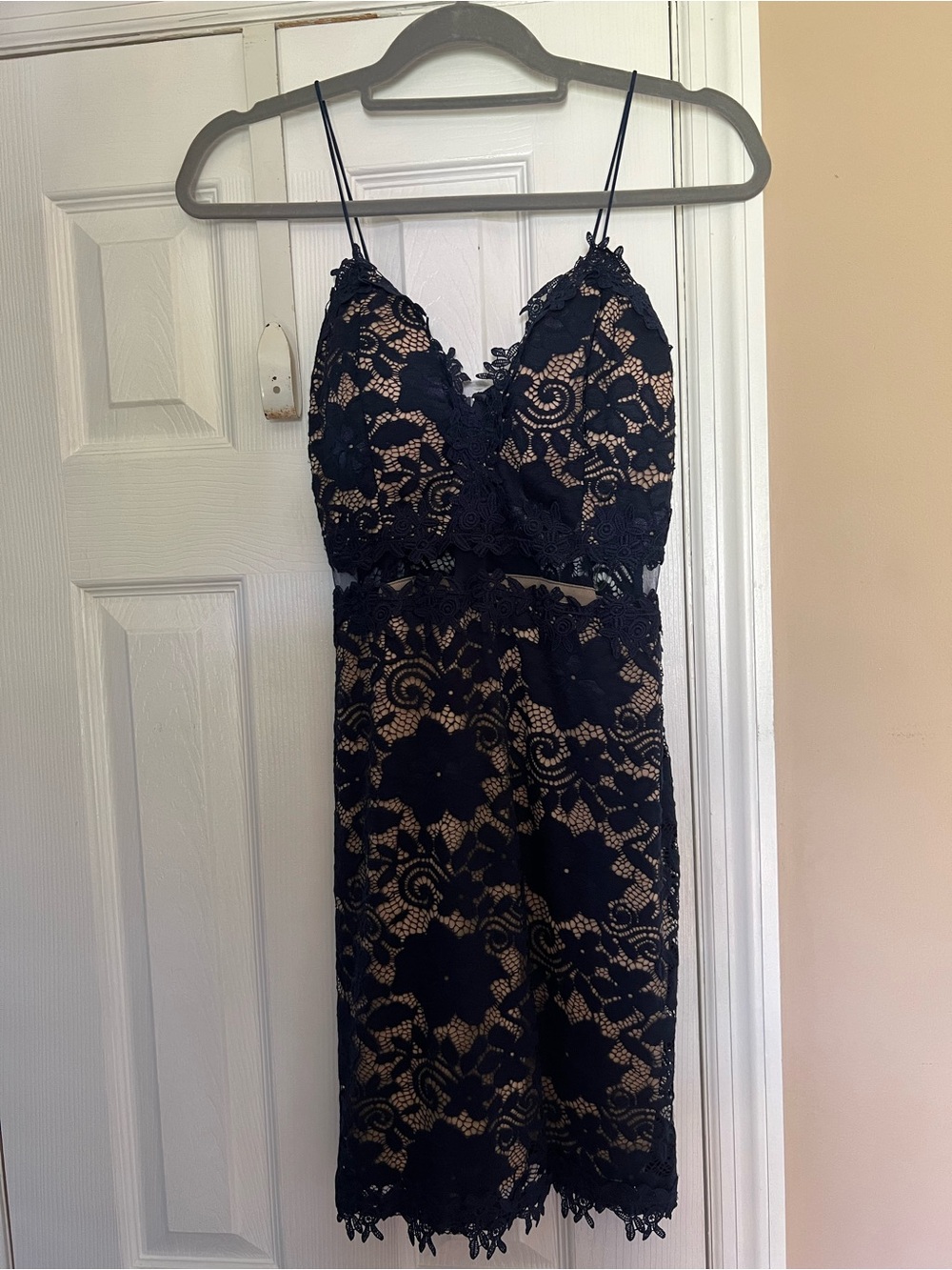 Windsor Black Lace Midi Dress with Nude Underlay